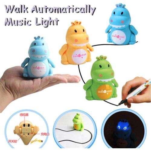 Automatic Induction Follow Dinosaur Toy Electronic Automatic Sensing Road Toy Car With Light Music Children Toy Gift