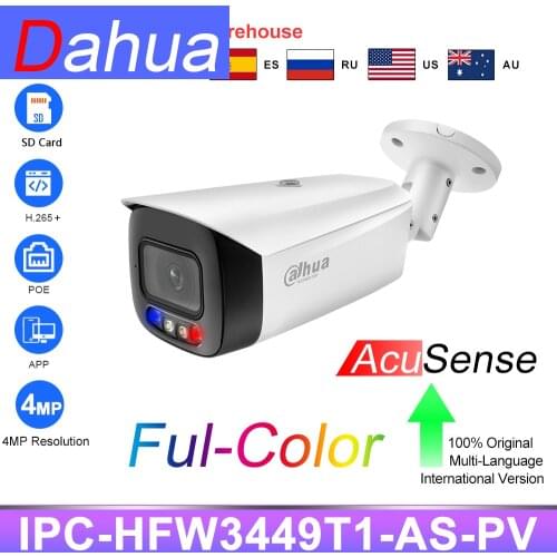 Dahua IP Camera 4MP Full-Color WizSense Active Deterrence IPC-HFW3449T1-AS-PV Built-in mic & Speaker Audio Vehicle SD card APP