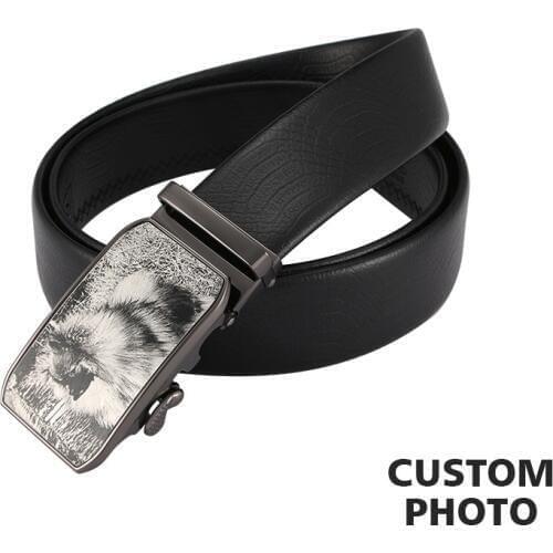 Custom Dog Pets Black Photo Automatic Buckle CowSkin Genuine Men Belts Casual 110cm Luxury Belts for Men Ceinture Best Gifts
