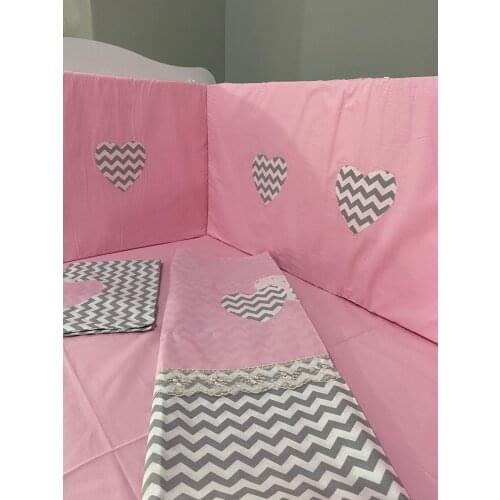 Jaju Baby Handmade, Pink Heart Design Baby Duvet Cover and Edge Protection, Baby Bed Linen, Baby Bed Sheet, Baby Barrier Set