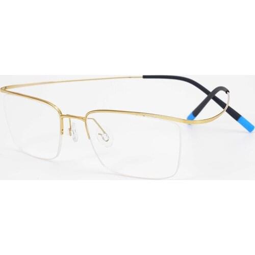Quality Men Pure-Titanium Halfrim Eyeglasses Frame 53-18-145 Lightweight for Prescription Concise Eyebrow Design
