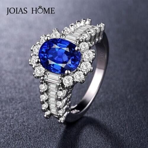 Joiashome Classic Silver 925 Jewelry Ring With 10mm Round Shape Sapphire Gemstones AAA Zircon Women Party Wholesale Gift