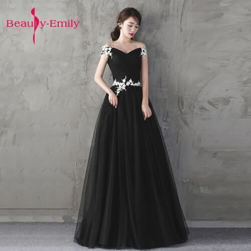 Beauty Emily Charming Black Formal Party Evening Dresses Party Prom Dress Flower Decorated vestido de noite