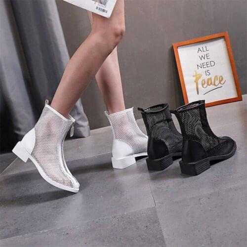 Summer Womens Boots Mesh Plus Size Fashion Ladies Shoes Ankle Boots Thick Heel Breathable Comfortable Women Footwear 2021 New