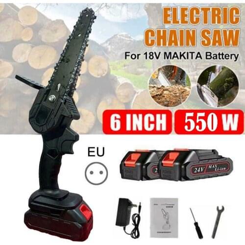 6'' 21V 550W Mini Handheld Cordless Electric Chainsaw Woodworking Cutter Garden Logging Cutter Tool Rechargeable With Battery