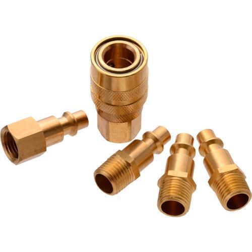 5pcs Solid Brass Quick Coupler Set Air Hose Connector Fittings 1/4" NPT Plug Female Male Quick Plugs Tools Mayitr
