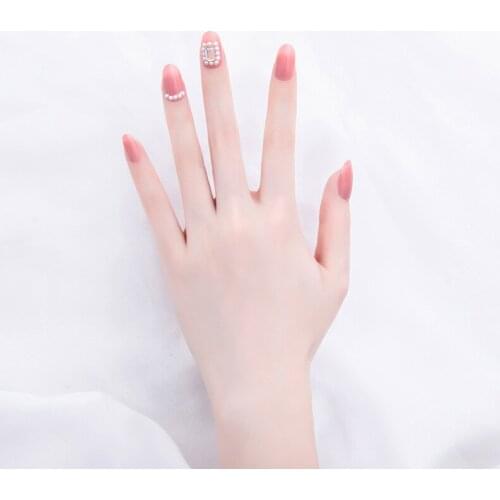 24pcs Pearl Nail Patch Rhinestone Inlaid Glue Type Removable Mid Length Paragraph Fashion Manicure False Nail Patch DL