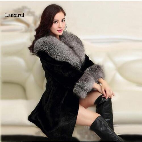 Winter new mink Faux Fur Coat in the long section of the imitation fox fur collar Fur Coat Female large size Jacket Fur Women