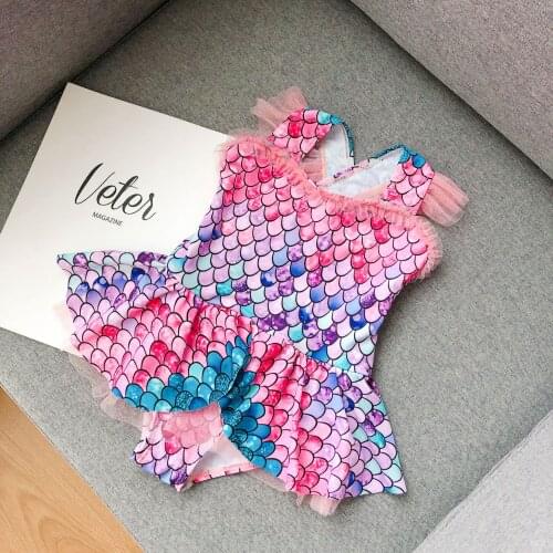 2021 New Childrens Swimsuit, Baby Girl, One-piece Cute Mermaid Lin Mesh One-piece Skirt Swimsuit