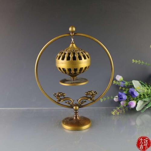 Distinctive Old Qing Dynasty Brass ball hollow hanging incense burner hanging down sandalwood incense burner decoration