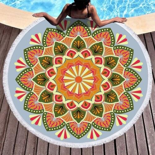 80/150cm Boho Beach Towels Printed green Blue mandala Beach Towel Microfiber Round Fabric Bath Towels For Living Room Home Decor