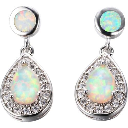 Boho Female Wedding Drop Earrings Luxury Big Blue White Fire Opal Earrings Cute Long Dangle Earrings For Women