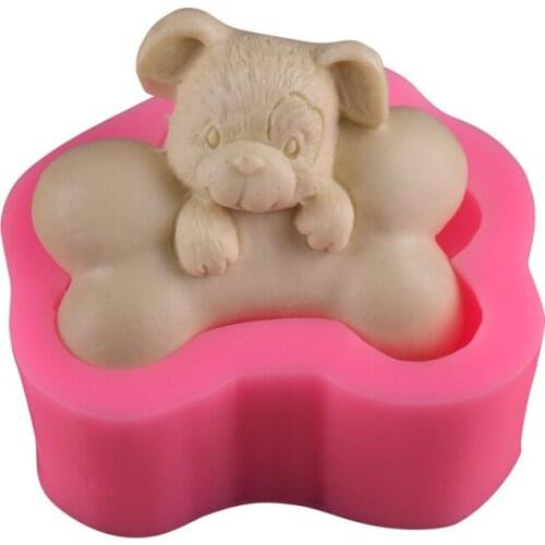 Cute Dog Holding Bone Shape Fondant Silicone Mold, Clay Chocolate Mold, Aromatherapy Plaster Mold