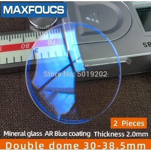 Watch glass mineral glass AR Blue Coating Coated Double dome thickness 2.0mm diameter 30-38.5mm [ 2 pieces] Free shipping