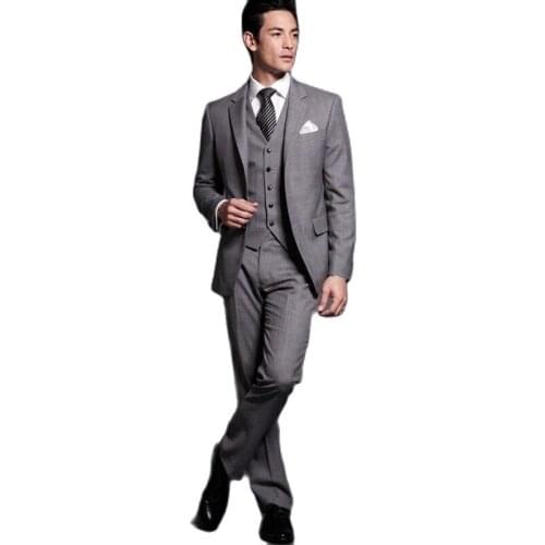 Slim Fits Gray Mens Evening Dress Toast Suit Groom Wedding Dress Tuxedos Party Blazer Clothes (Jacket+Pants+Vest+Tie) NO:076