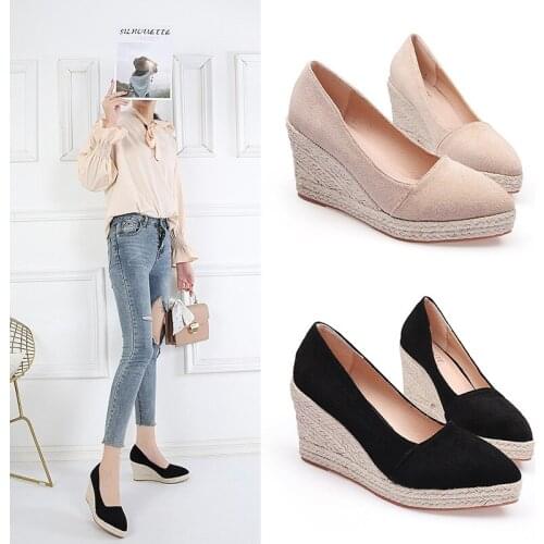 21Spring Summer Shoes Women Heeled Shoes Ladies Wedge Heels Retro Brand Women Pumps Casual Woman Wedges 8cm Big Size554