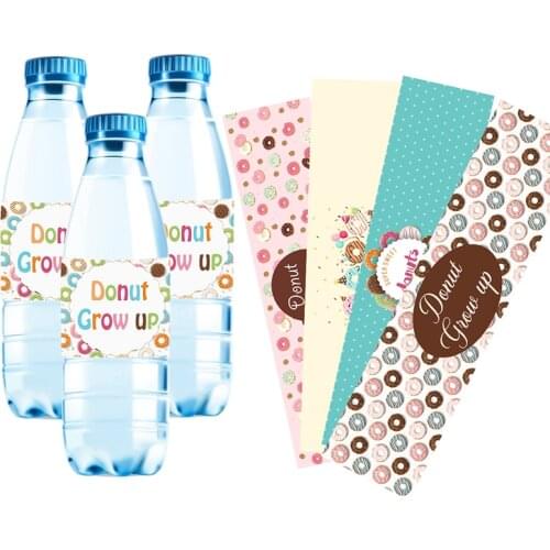 Donut Party Bottle Stickers Birthday Donut Grow Up Sweet Happy Birthday DIY Decoration Label Stickers Party Favor Packing