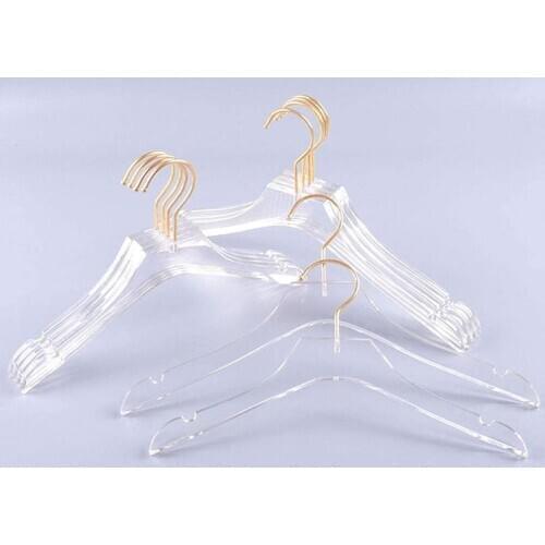 Luxury Clothes Hangers Clear Acrylic Dress Hangers with Gold Hook Transparent Shirts Holders with Notches for Lady Kids SN3452