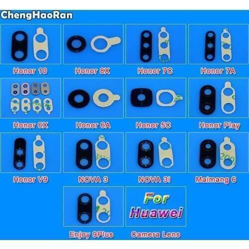 ChengHaoRan For Huawei Honor 10 8X 7C 7A 6X 6A 5C V9 Play NOVA 3 3i Maimang 6 Rear Back Camera Glass Lens with Adhesive Sticker