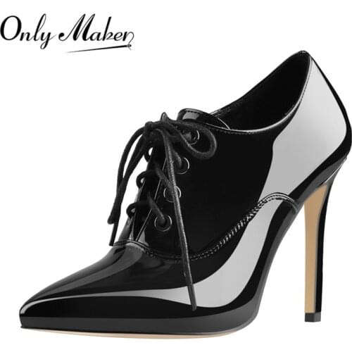 Womens Lace Up Vintage High Heel Pumps Oxfords Pointed Toe Stiletto Basic Pumps Formal Court Shoes Evening Dating Big Size US15