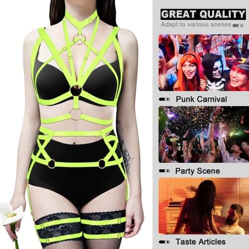 Women Full Body Bondage Harness Straps 2-Piece Set Pentagonal Garter Belt For Stockings Erotic Buttocks To Leg Bodysuit Costume