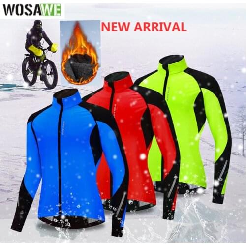 WOSAWE Winter Men Warm Up Thermal Fleece Cycling Jacket Bicycle MTB Road Bike Clothing Windproof Waterproof Long Jersey Coat
