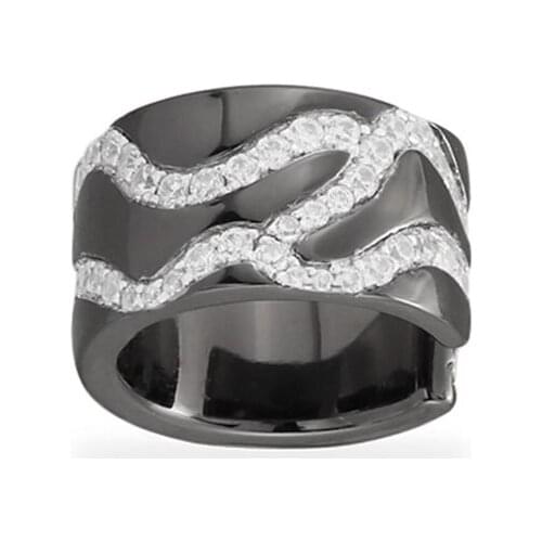 SLJELY Fashion Real 925 Sterling Silver Black Dark Grey Mono Camouflage Sliding Ear Cuff AAA Zirconia Clip Earring 1pc for Women