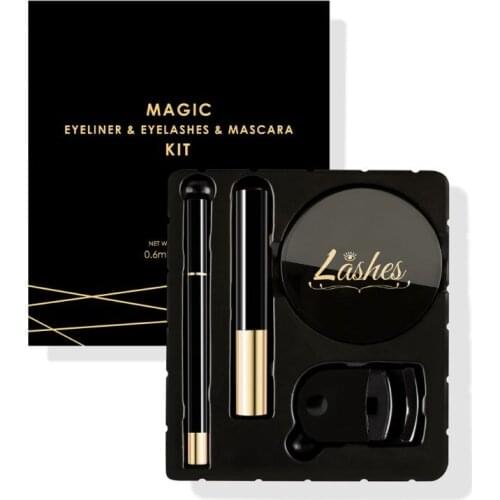 3 Pairs Eyelashes with Eyeliner Mascara Curler Modeler Kit Waterproof No Magnetic Glue Free Reusable False Lashes Extension G99E