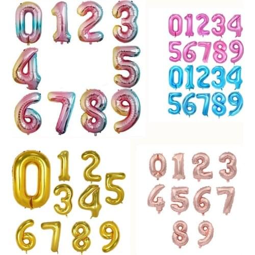 50pc 32inch Gradient rose Gold Silver gold Aluminium Foil Number Balloons 0-9 Birthday Wedding Engagement Party Decor Supplies