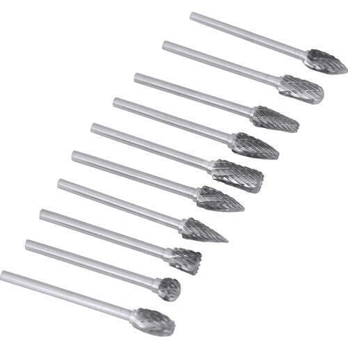 ANENG 10pcs/Set 3mm Shank Tungsten Steel Solid Carbide Rotary Files Diamond Burrs Set Fits Tool For Woodworking Drilling Carving