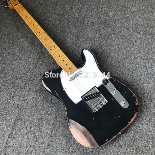 Antique do old electric guitar, black, handmade, nitrocellulose paint Real photos, free shipping