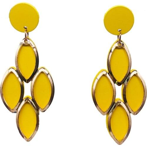 Free Shipping!2021 Bright Color Diamond Shped Dangle Stud Wooden Earrings can mixed colors