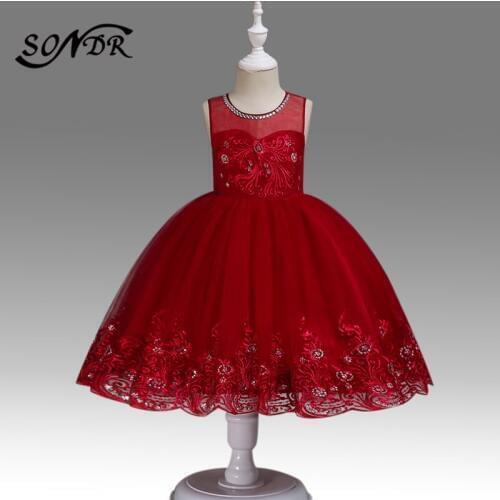 Shining Crystal Flower Girls Dress HT238 Lace Sequin Kids Party Dresses Embroidery Bow Little Girls Princess Ball Gowns 2020