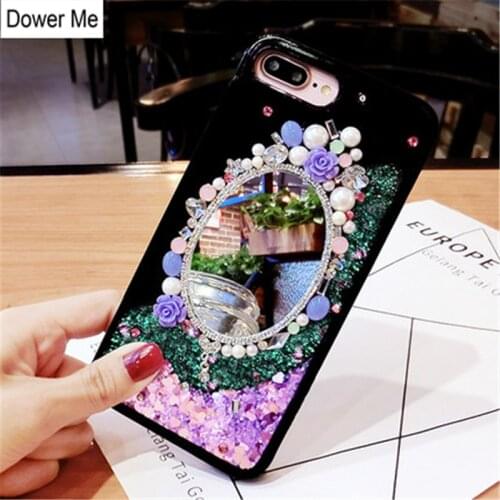 Diamond Mirror Pearl Flower Dynamic Liquid Glitter Quicksand Case Cover For iPhone 12 Mini 11 Pro XS Max XR X 8 7 6 6S Plus SE