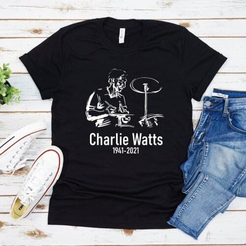Charlie Watts Tribute Tshirt Charlie Watts 1941-2021 R.I.P Drummer Thanks for The Memories T-Shirt Gift Unisex Harajuku Shirt