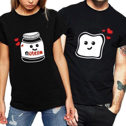 Funny New Couple Clothes Summer Tees Women T-shirt Cotton Print Nutella T Shirt Women Plus Size Tops Couple Harajuku T Shirts
