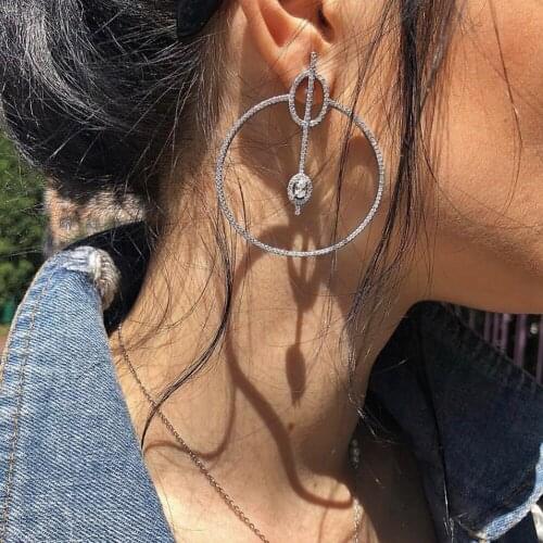 Hibride New Elegant Round Shape Statement Stud Earrings For Women Wedding Cubic Zirconia Bridal Round Earrings Party Gifts E-555