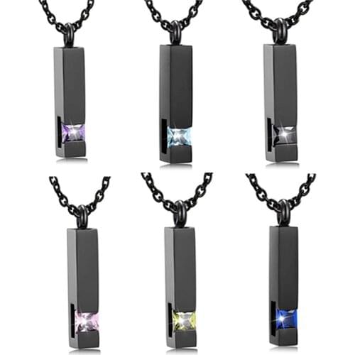 Stainless Steel Crystal Cremation Urn Jewelry Cube Memorial Ashes Necklace Pendant Keepsake Black Birthstone Series Dropshipping