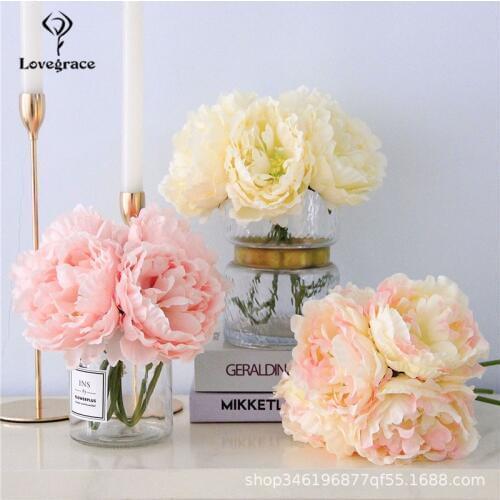 Fake Rosemary Peony Artificial Flowers Bouquet Silk Fake Flower Bouquet Wedding Home Table Vase Decor DIY Craft Faux Rose Flower