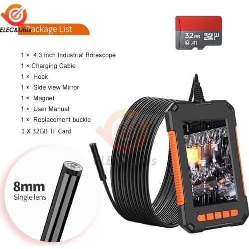 1080P HD 4.3'' Screen Endoscope Camera Professional 8mm Lens Inspection Camera Handheld IP67 Snake Camera with 8 LED 32GB Card