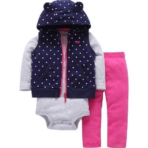 Unisex Newborn Baby Clothes Set Cotton,Long Sleeve Hooded Jacket Stripe+Rompers+Pants,2019 Baby Boy Girl Outfits 6-24 Month
