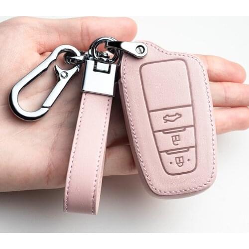 Leather Remote Key Cover Case For Toyota CHR Prado 2017 2018 Prius Camry Corolla RAV4 2017 2018 2019 2020 Auto Accessories