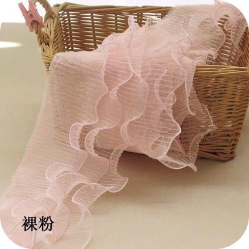 5 yards 3 Layer Nude Pink Ruffled Trim Pleated Lace Wedding Bridal Lace Dress Fabric For Baby Girls Dolls Dress Skirt Decoratio