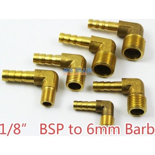 10 Pieces Brass Elbow Male 1/8" BSP to 6mm Barb Hose Tail Fitting Fuel Air Gas Water Hose Connector Coupler