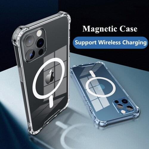 Magnetic Safe Charging Phone Case For iPhone 13 12 11 Pro Max XS MAX XR X 8 Plus Case Clear Protective Bumper Shockproof Shell