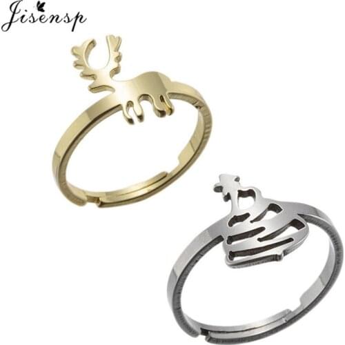 Lovely Elk Deer Antler Stainless Steel Rings for Women Girls Kid Fashion Christmas Tree Jewelry Ring Female Christmas Party Gift