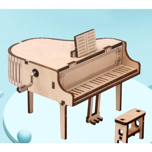Piano Model Music Box Mechanical Wooden 3D Puzzle DIY Toys Kit