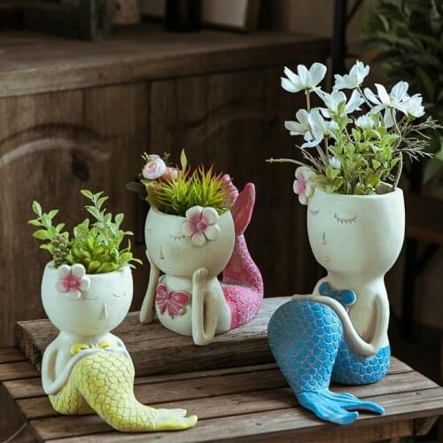 Mermaid Model Concrete Mold Handmade Cement Flower Pot Decoration Ornaments Balcony Garden Planting Succulent Creative Gifts