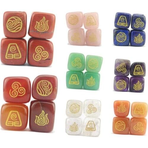 Irregular Square Shape Natural Semi-precious Beads Characteristic Sculpture Wind Fire Soil Water Four Elements Religious Runes