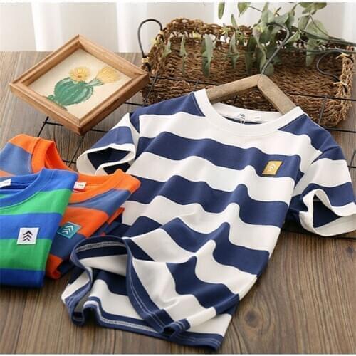 New Summer Boys T-shirt Childrens Sports Wear Short Sleeves Kids Cotton StripeT-shirt P2 133